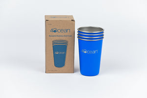 4ocean Reusable Stainless Steel Cups 4-Pack- Blue- Wholesale